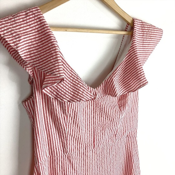 BCBGeneration Women’s Red Stripe Seersucker Flounce Sleeveless Mini Dress Size 4 - Picture 4 of 9